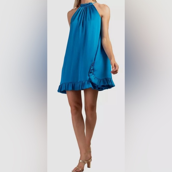Trina Turk Dresses & Skirts - $258 Trina Trina Turk Women's Blue Murano Ruffled Satin Mini Dress Size S. A489